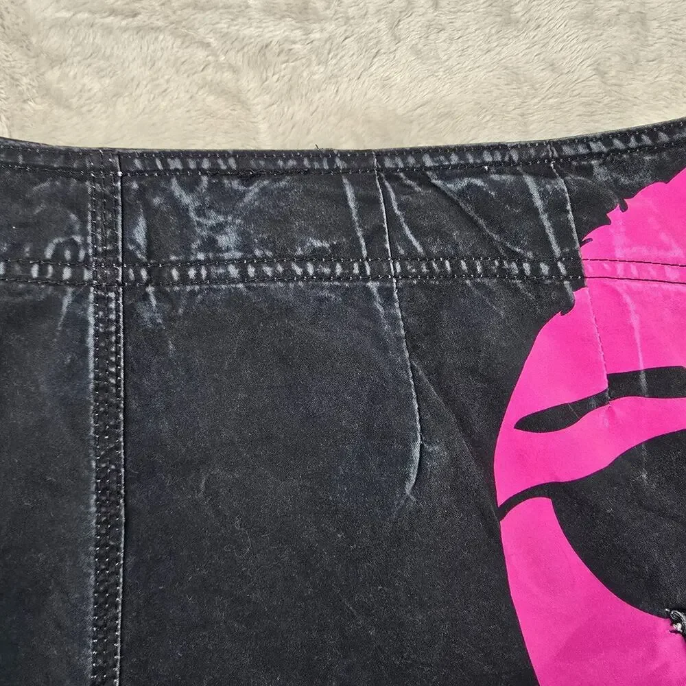 Vintage Volcom Board Shorts Mens 34 Black Y2K Neon Skull Swim Surf Artist Series